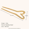 Minimalist 18K gold plated stainless steel heart hair fork with double-tooth design - Gold
