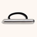 Minimalist black elastic hair tie with polished silver cylindrical metal bar charm - Silver