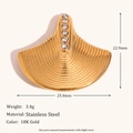 Detailed view of fan-shaped 18K gold stainless steel pendant with white zircon stones - Deep Sea Scallop Texture (BR15010)