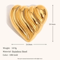 Detail of 18K gold-plated stainless steel heart brooch with wavy texture and dimensions - Twill Heart (BR15006)