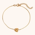Minimalist 18K gold-plated stainless steel bracelet featuring a 3D puffed heart pendant - Letter A / Gold