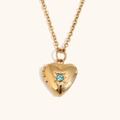 Pendentif cœur en or avec pierre de naissance bleu ciel et gravure en étoile - Mars Bleu Lac