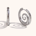 Polished silver spiral hoop earrings with intricate swirl design and secure latch back - Spiral Snail Earrings - Steel