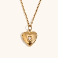 Collier médaillon cœur plaqué or 18 carats avec pendentif pierre de naissance étoile - Octobre Blanc Cassé