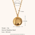 Detailed view of 18K gold stainless steel heart locket necklace with measurement specs - Round Smooth Locket / Gold