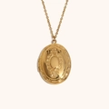 Vintage 18K gold plated stainless steel oval locket necklace with embossed floral design - Mirror Scroll Locket Necklace-Gold