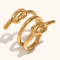 Anillo minimalista de tres capas con nudo de acero inoxidable bañado en oro 18K - US 6 / Anillo de Nudo de Tres Capas - Dorado