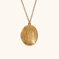 Gold plated stainless steel Guadalupe locket necklace with Virgin Mary oval pendant - Virgin of Guadalupe Locket Necklace - Gold