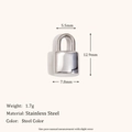 Detailed view of a small stainless steel lock pendant with 12.9mm height and 7.8mm width - Small Padlock
