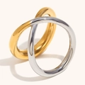 Minimalist interlocking gold and silver rings with a polished mirror finish and dual-tone look - Cross Lines Double Ring - Two-tone
