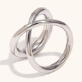 Polished silver stainless steel double-layered crisscross ring with minimalist X-design - Cross Lines Double Ring - Silver