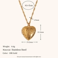18K gold-plated stainless steel heart locket necklace with paw print and scroll pattern - Heart Locket (Paw Print Relief) / Gold