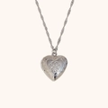 Vintage silver heart locket necklace with paw print engraving and rope chain - Heart Locket (Paw Print Relief) / Silver