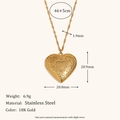 18K gold plated stainless steel hollow heart locket necklace with engraved patterns - Large Heart Locket (Floral Relief) / Gold