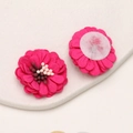 Detailed view of handmade microfiber daisy flower showing petal layers and white round backing - Rose Red