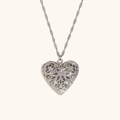 Symmetric hollow heart locket necklace in silver finish with twisted rope chain design - Hollow Heart Locket / Silver
