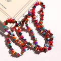 Detailed view of colorful natural irregular stone chips necklace in bohemian style - Seven Color Shell