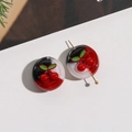 Detailed macro shot of sweet cherry resin beads for DIY earring and jewelry making - 1 Piece / Red