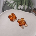 Amber acrylic four-petal flower charms with marble texture for DIY jewelry making - 1 Piece / Amber