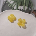 DIY yellow acrylic four-petal flower charms with central hole for jewelry making - 1 Piece / Yellow