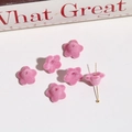 Detail of pink flocked lily flower DIY charms showing assembly with a gold pin - No. 1 Round Petal Style (J08-4-24-26)