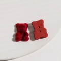Detailed macro view of dark red flocked bear charm with button back for DIY jewelry - Two Hole Buttons / Burgundy