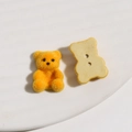 Macro shot of cute yellow flocked bear buttons showing front texture and flat back details - Two Hole Buttons / Yellow