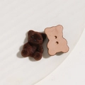 Detailed view of plush bear charms with two-hole button back for DIY jewelry making - Two Hole Buttons / Dark Coffee