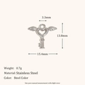 Winged heart key pendant in steel color stainless steel with detailed dimensions - Angel Key Pendant - Steel Color