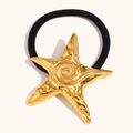 Coletero de estrella de mar con colgante de oro de 18K y banda elástica negra elegante - Dorado