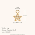 18K gold plated stainless steel star pendant with white zircon stones for jewelry making - White Rhinestone Star Pendant - Gold