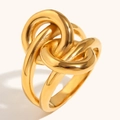 Polished 18K gold plated stainless steel intertwined knot ring with hollow design - US 6 / Gold