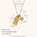 Gouden roestvrijstalen ketting met vierkante hanger van ster en maan en specificaties - Ster Vierkante Plaat Hanger Halsketting - Goud