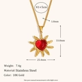 18K goud vergulde roestvrijstalen ketting met rode agaat hart hanger en zonnestralen - Rode Agaat Hart Zon Hanger Ketting-Goud