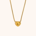 Golden heart pendant necklace with twisted rope edge and thick box chain for women - Mini Heart Pendant Necklace - Gold