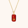 Tarot stijl 18K vergulde roestvrijstalen ketting met rode kristallen hanger en vlammotief - Imitatie Steen Acryl Vierkante Galaxy Ketting-Vlam