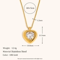 18K vergulde roestvrijstalen hart ketting met een groot sprankelend hartkristal - Hart Strass Hanger Box Ketting - Goud