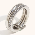 Classic double-layer silver-tone ring with sparkling pavé cubic zirconia settings - US 6 / Steel