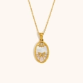 18K vergulde ketting met ovale parelmoer hanger en reliëf van een danseres erop - Zirkoon Schelp Zodiac Ketting-Goud-Tweelingen