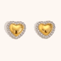 Elegant twisted rope border heart stud earrings in 18K gold plated stainless steel - Twist Border Heart Earrings - Two-Tone