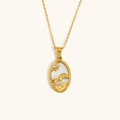Vintage 18K vergulde tarot ketting met leeuwenreliëf en inleg van parelmoer - Zirkoon Schelp Zodiac Ketting-Goud-Leeuw