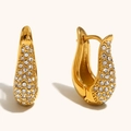 Pendientes en forma de U de acero inoxidable dorados con pavé de cristales brillantes - Hebilla de Oreja en U Microincrustada / Dorado