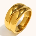 Chunky double-layered 18K gold plated stainless steel irregular ring with mirror finish - US 6 / Double Layer Irregular Ring