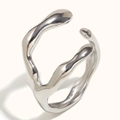 Minimalist irregular fluid line open ring in polished silver stainless steel finish - Minimalist Irregular Line Open Ring / Steel