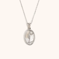 Zilveren tarot ketting met ovale parelmoer hanger voorzien van een fee en maan - Zirkoon Schelp Zodiac Ketting-Staal-Maagd