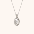 Zilveren Boogschutter sterrenbeeld schelp ketting met ovale metalen frame - Zirkoon Schelp Zodiac Ketting-Staal-Boogschutter