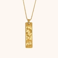 Collar de signo Piscis chapado en oro 18K con colgante cuadrado de relieve y gema blanca - Square Zodiac Pendant Necklace - Gold - Pisces