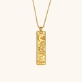 Collar rectangular dorado constelación Leo con relieve de león y cadena de bolas - Collar Con Colgante De Constelación Cuadrada - Oro - Leo