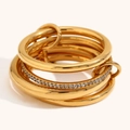Anillos multicapa entrelazados chapados en oro de 18 quilates con pavé de diamantes - Estilo de Cuatro Capas con Pavé (Dorado)