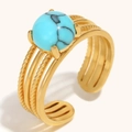 18K gold-plated stainless steel multi-layer ring with a large round turquoise stone - Semicircle Turquoise Stud Earring (Gold)